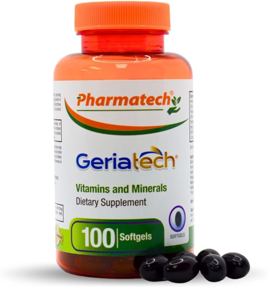 Multivitamínico para Mayores de 60 con Vitaminas y Minerales, para Mujeres y Hombres, con Vitamina B12, Fácil de Tragar, 100 Cápsulas Blandas - Pharmatech