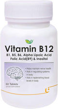 Vitamina B12 con B1, B5, B6, B9 (Ácido Fólico), Ácido Alfa Lipóico ALA e Inositol - 60 Comprimidos