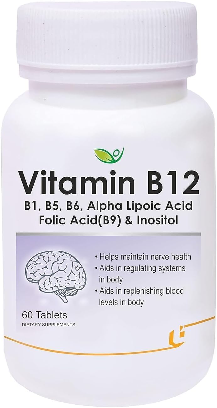 Vitamina B12 con B1, B5, B6, B9 (Ácido Fólico), Ácido Alfa Lipóico ALA e Inositol - 60 Comprimidos
