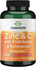 Swanson Zinc & C Pastillas Chupables con Saúco y Equinácea - Sabor Naranja y Limón - 200 pastillas