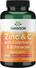 Swanson Zinc & C Pastillas Chupables con Saúco y Equinácea - Sabor Naranja y Limón - 200 pastillas