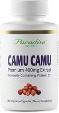Paradise Herbs, Extracto Orgánico de Camu Camu, 400 mg, Rico en Vitamina C, Puro y Potente, Sin Gluten, No GMO, Vegano, 180 Cápsulas Vegetales