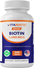 Vitamatic Biotina 5000 mcg (5 mg) - 365 Comprimidos Veganos - Vitamina B7