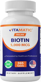 Vitamatic Biotina 5000 mcg (5 mg) - 365 Comprimidos Veganos - Vitamina B7
