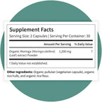 Pattern Wellness Moringa Oleifera Orgánica - 60 Cápsulas - Suplemento de Hoja Entera - Vegano, No OGM
