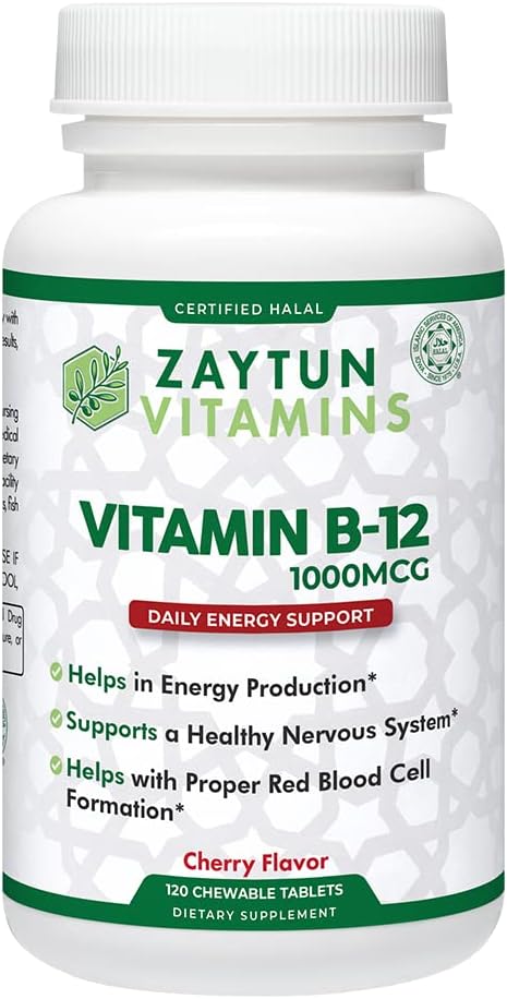 Zaytun Halal Vitamina B12 1000mcg - Comprimidos Masticables para Energía y Metabolismo