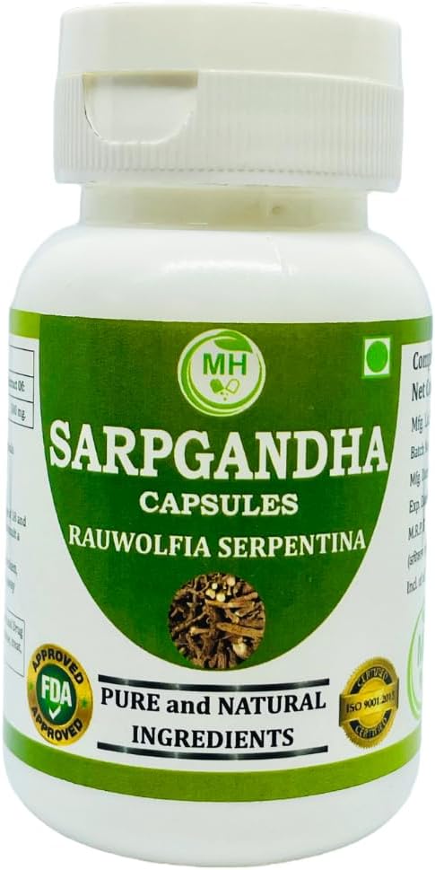 Morsan Healthcare Sarpgandha (Rauvolfia Serpentina) 500 mg. Cápsulas, Suplemento Puro y Herbal 60 mg. Cápsulas Vegetales