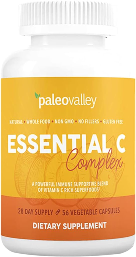 Paleovalley Essential C Complex - Vitamina C 450mg con Acerola, Camu Camu y Amla - Sin Sintéticos
