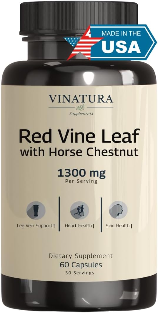 VINATURA Extracto de Hoja de Vid Roja y Castaño de Indias - 1300mg por dosis - 60 Cápsulas