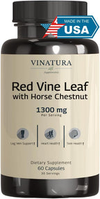 VINATURA Extracto de Hoja de Vid Roja y Castaño de Indias - 1300mg por dosis - 60 Cápsulas