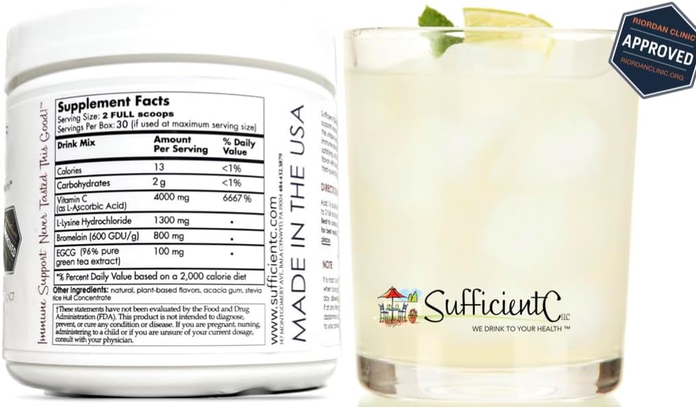 Sufficient-C Vitamina C en Alta Dosis No-GMO - Mezcla para Bebida Sabor Limón y Melocotón 250g (Pack de 2)
