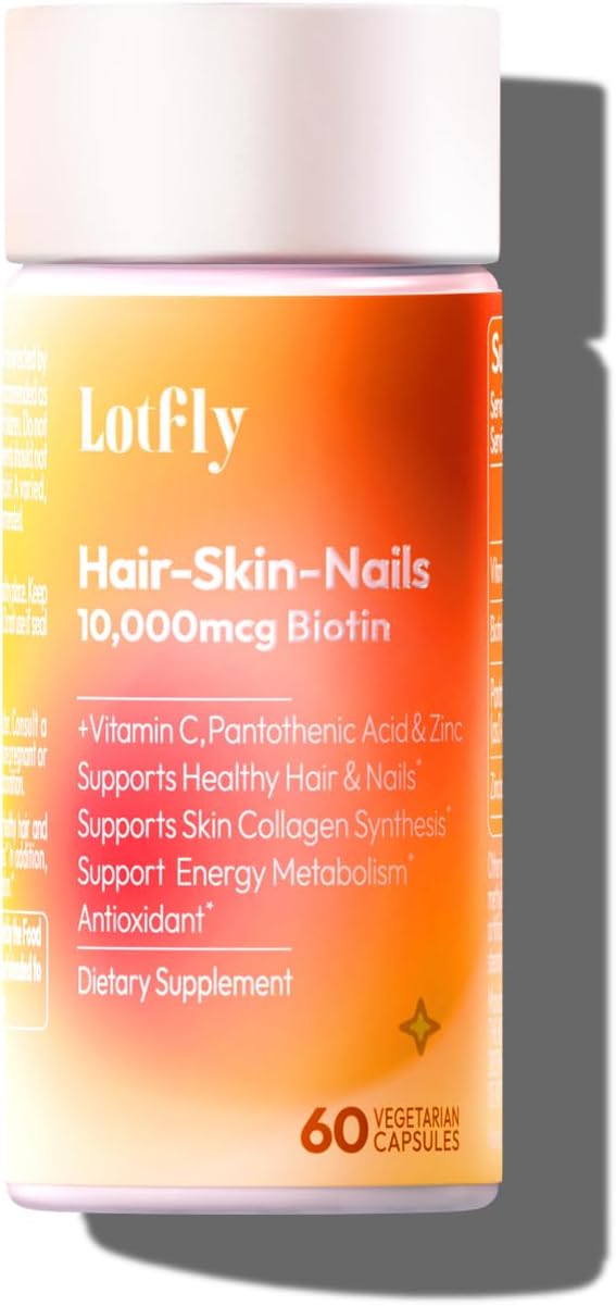 LOTFLY Biotina 10000 mcg con Zinc, Vitamina C y Pantotenato Cálcico – 60 Cápsulas Veganas (2 Meses)