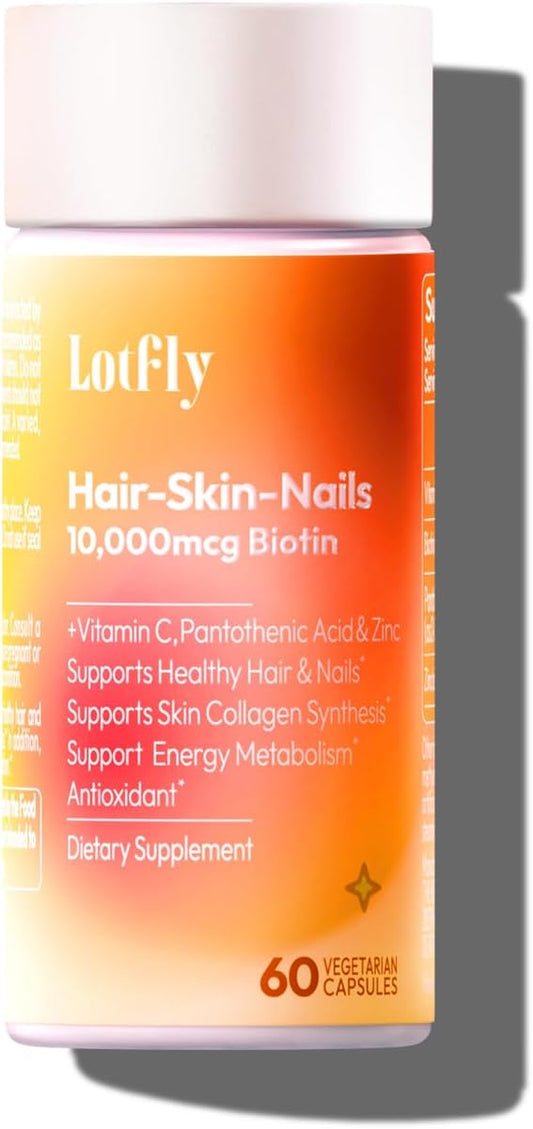 LOTFLY Biotina 10000 mcg con Zinc, Vitamina C y Pantotenato Cálcico – 60 Cápsulas Veganas (2 Meses)