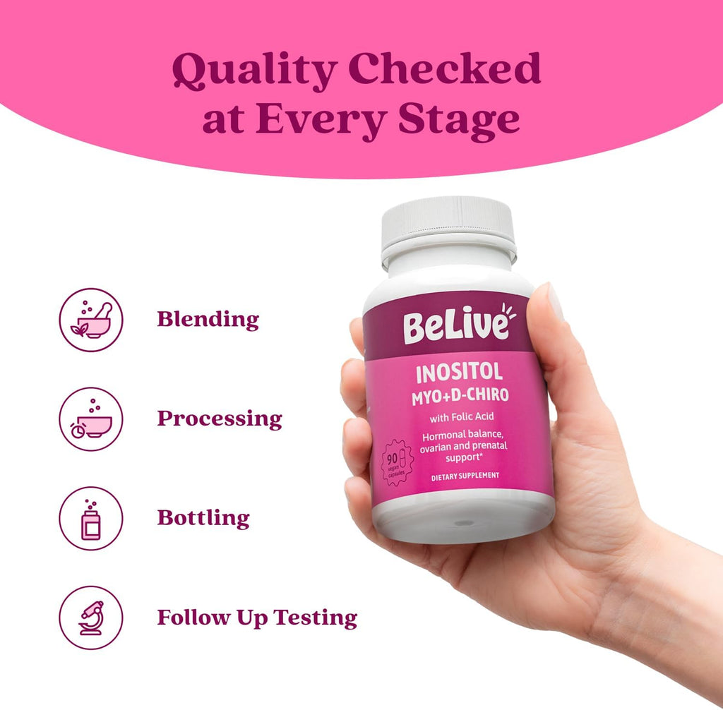 BeLive Myo-Inositol & D-Chiro Inositol - 90 Cápsulas con Ácido Fólico, Ratio 40:1