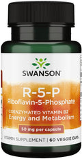 Swanson R-5-P (Riboflavina-5-Fosfato) - Complemento de Vitamina B2 para Energía, Metabolismo y Salud Visual - 60 Cápsulas