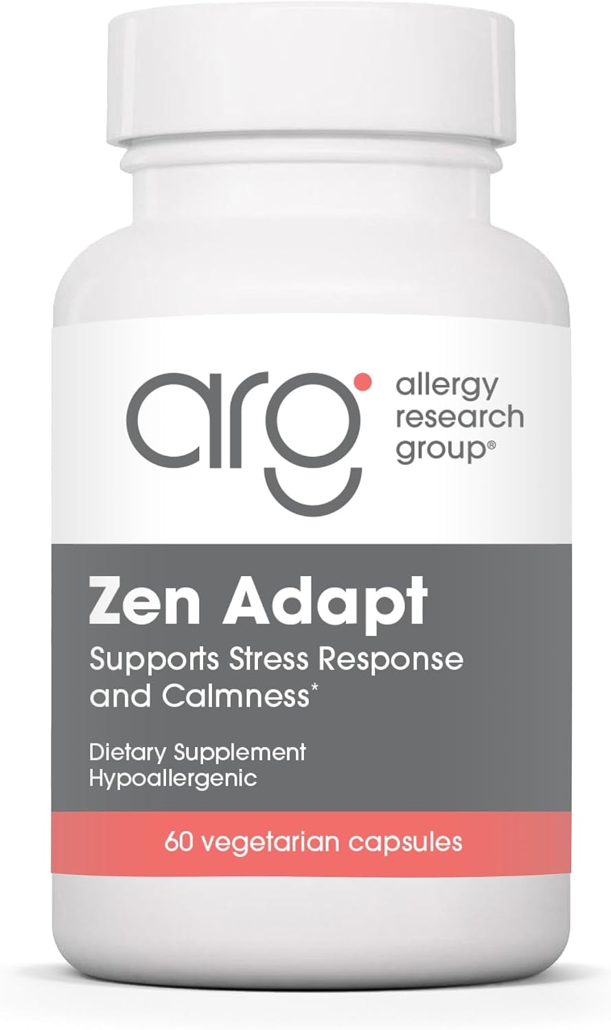 Allergy Research Group Zen Adapt - 200 mg L-Teanina, 125 mg Ashwagandha y 550 mg GABA - Apoyo al Estrés y la Calma - Cápsulas Vegetarianas - Fórmula Hipoalergénica - 60 Cápsulas