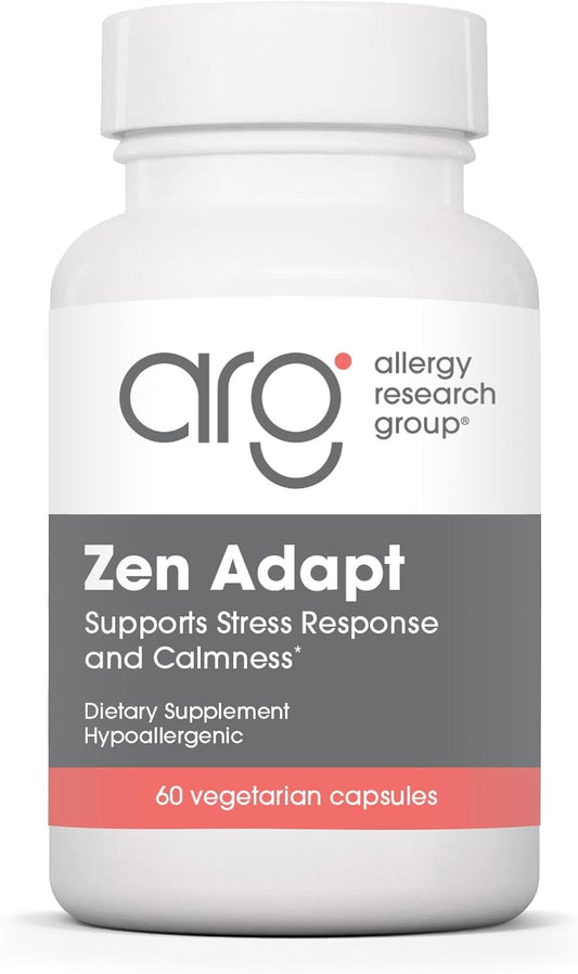 Allergy Research Group Zen Adapt - 200 mg L-Teanina, 125 mg Ashwagandha y 550 mg GABA - Apoyo al Estrés y la Calma - Cápsulas Vegetarianas - Fórmula Hipoalergénica - 60 Cápsulas