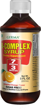 Germa Jarabe Complejo B - Suplemento de Vitaminas B, Sin Azúcar, Sabor Naranja, 237 ml