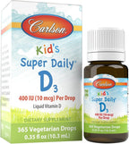 Carlson Kid's Super Daily D3 - Gotas de Vitamina D3 para Niños, 400 UI, 365 Gotas