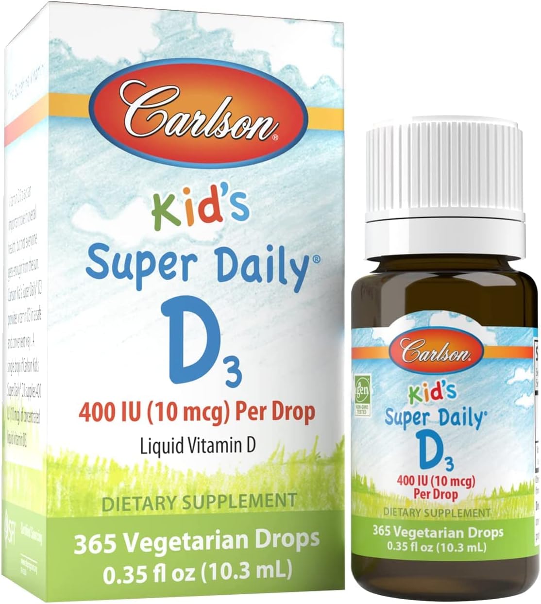 Carlson Kid's Super Daily D3 - Gotas de Vitamina D3 para Niños, 400 UI, 365 Gotas