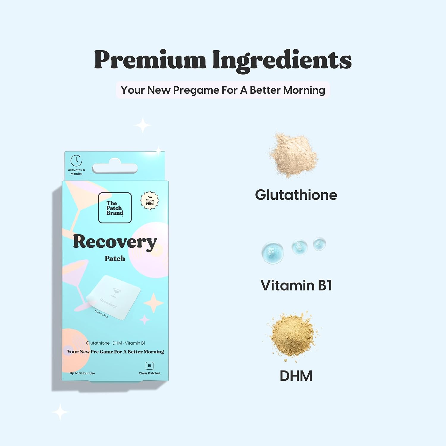 The Patch Brand Parches de Recuperación | Apoyo para la Mañana Siguiente con Vitamina B1, DHM, Glutatión | Imprescindibles para Fiestas y Viajes | Parches Resistentes al Agua de Larga Duración