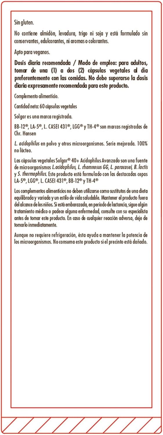 Solgar Advanced 40+ Acidophilus, 60 Cápsulas Vegetales