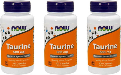 NOW Taurina 500 mg, 100 Cápsulas (Pack de 3) – Image 1