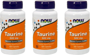 NOW Taurine 500mg, 100 Cápsulas (Pack de 3) – Image 1