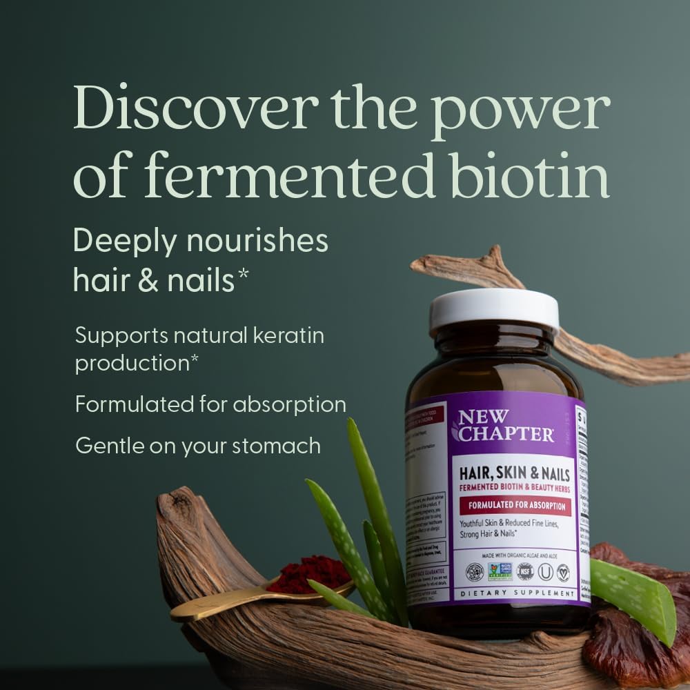 New Chapter Biotin, Vegan Hair, Skin, and Nails Supplement with Fermented Biotin and Astaxanthin - 60 Tablets
