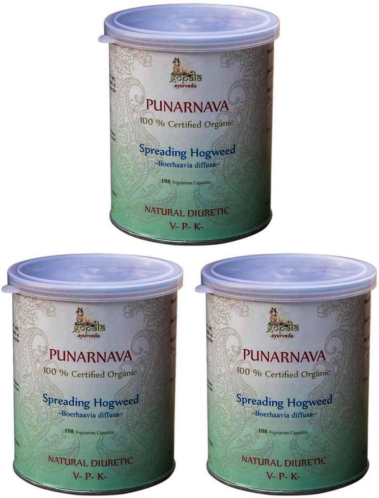 Cápsulas Punarnava (Certificado Orgánico USDA) - 108 Vcaps (Pack de 3) - Gopala Ayurveda