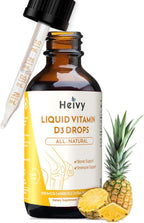 Heivy Gotas de Vitamina D3 4000 UI (100 mcg) - Líquido Vegano Sabor Piña para la Salud Ósea e Inmune, 60 Dosis (60ml)