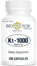 K1-1000 Vitamina K1 1000 mcg - 100 Cápsulas (3 Paquetes) - Bio-Tech Pharmacal