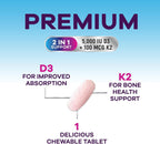 Vitamina D3 K2 5000 UI + 100 mcg MK-7 - 120 Comprimidos Masticables Sabor a Baya