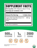 BulkSupplements Extracto de Arroz de Levadura Roja Orgánico en Polvo - 500 mg por dosis, 1 kg