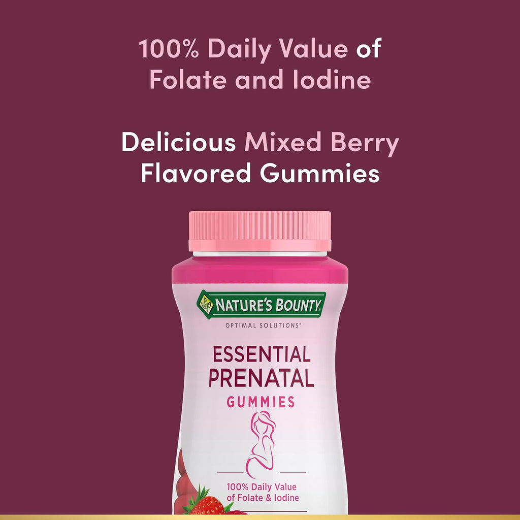 Nature's Bounty Optimal Solutions Essential Prenatal Gummies - 50 Gominolas con Ácido Fólico, Yodo, Omega 3 y DHA