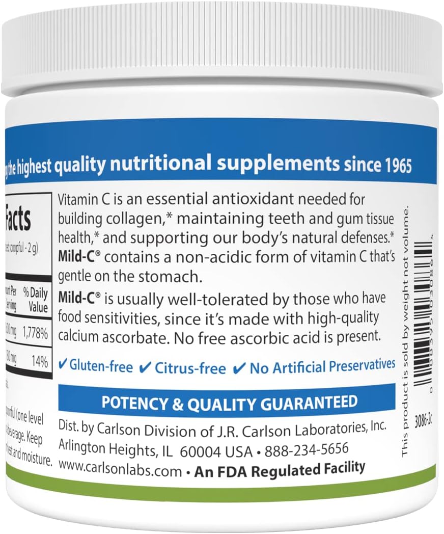 Carlson Mild-C Vitamina C en polvo, sabor limón, 170 g