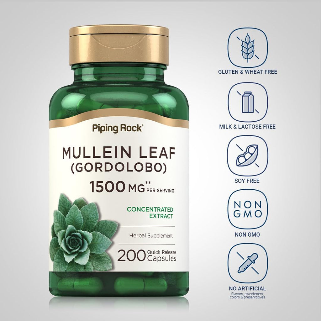 Piping Rock Extracto de Hoja de Gordolobo | 200 Cápsulas | Suplemento Herbario No-GMO y Sin Gluten