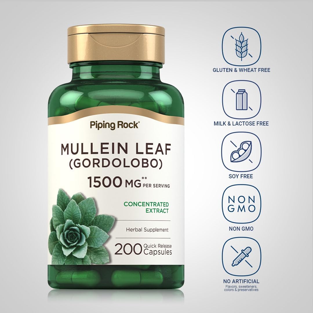 Piping Rock Extracto de Hoja de Gordolobo | 200 Cápsulas | Suplemento Herbario No-GMO y Sin Gluten