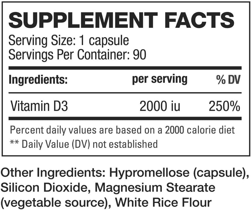 HD MUSCLE HealthHD D3 - 2000 UI Vitamina D3 - 90 Cápsulas