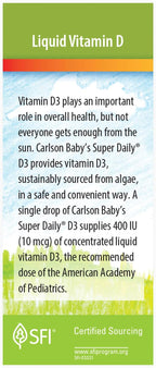 Carlson - Baby's Plant-Based Super Daily D3, Gotas de vitamina D3 vegetal para bebés, 400 UI (10 mcg) por gota, 90 gotas