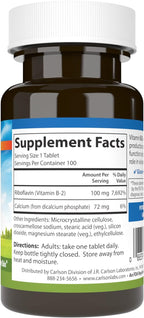 Carlson B-2 Riboflavina 100 mg, 100 Comprimidos Vegetarianos
