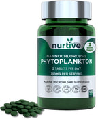 NURTIVE Nannochloropsis Phytoplankton Tabletas – 250mg por Tableta – Vegano, Sin Gluten, No Transgénico, Sin Rellenos – 120 Tabletas