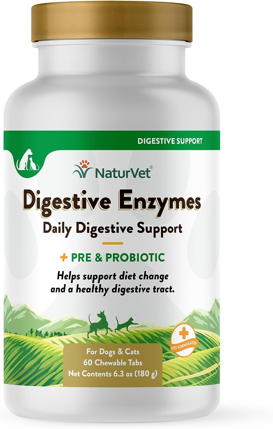 NaturVet – Enzimas Digestivas con Probióticos y Prebióticos para Perros y Gatos (60 Comprimidos Masticables)