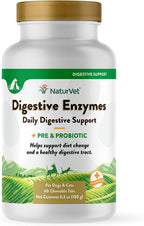 NaturVet – Enzimas Digestivas con Probióticos y Prebióticos para Perros y Gatos (60 Comprimidos Masticables)