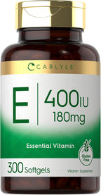 Carlyle Vitamina E 400 UI Cápsulas Blandas (180mg) | 300 Cápsulas | Suplemento No Transgénico y Sin Gluten