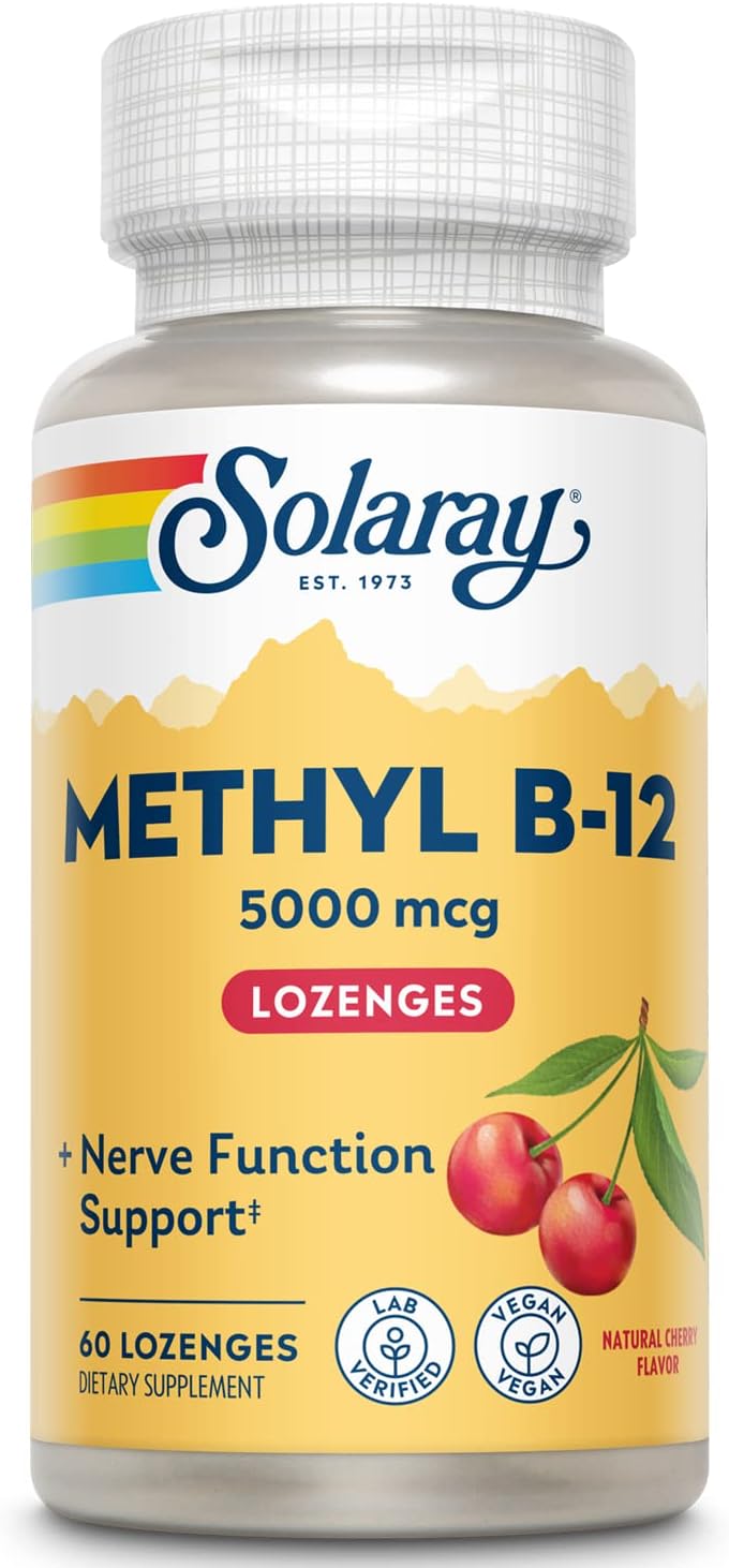 SOLARAY Metil B12 Comprimidos 5000mcg, 60 unidades, Sabor Cereza