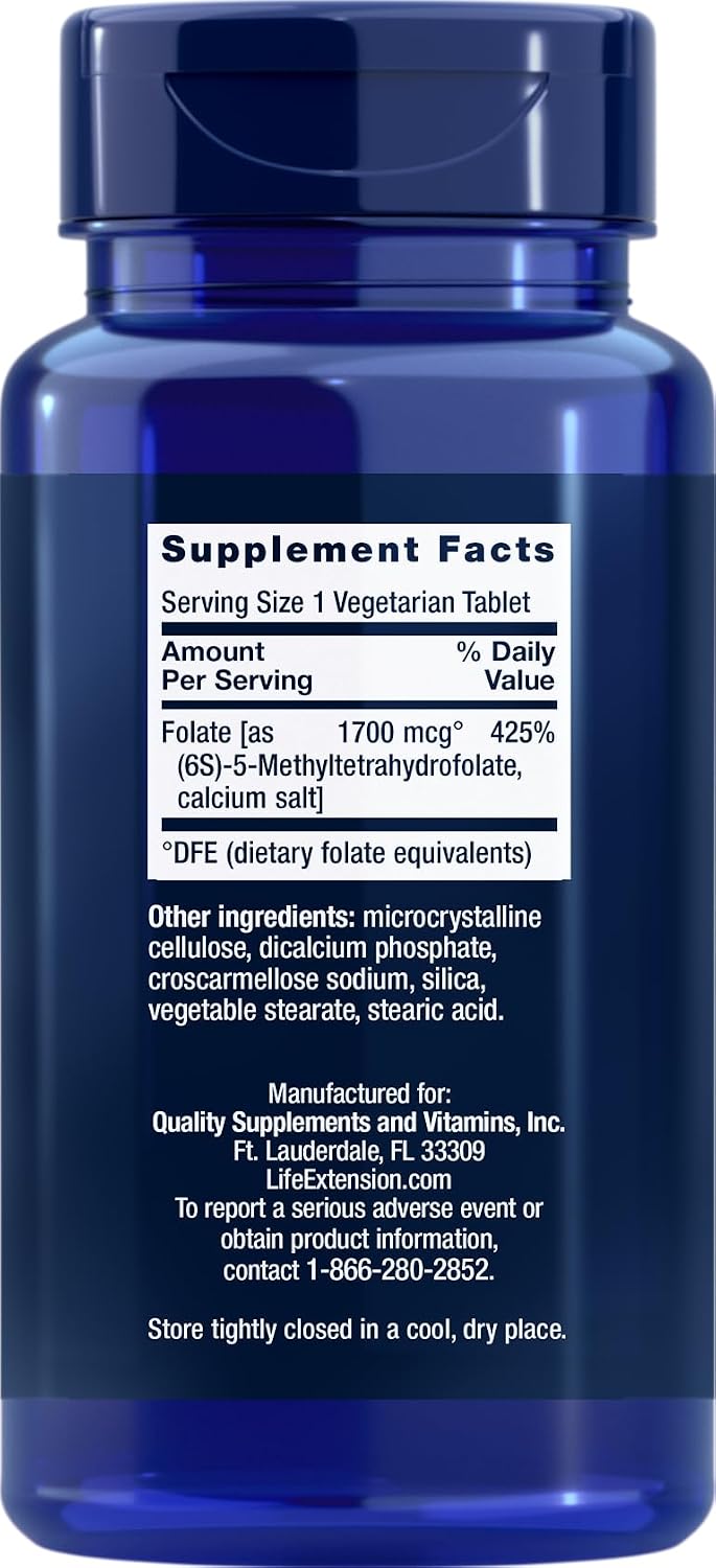 Life Extension Optimized Folate (L-Methylfolate) 1700 mcg DFE, 180 Comprimidos Vegetarianos