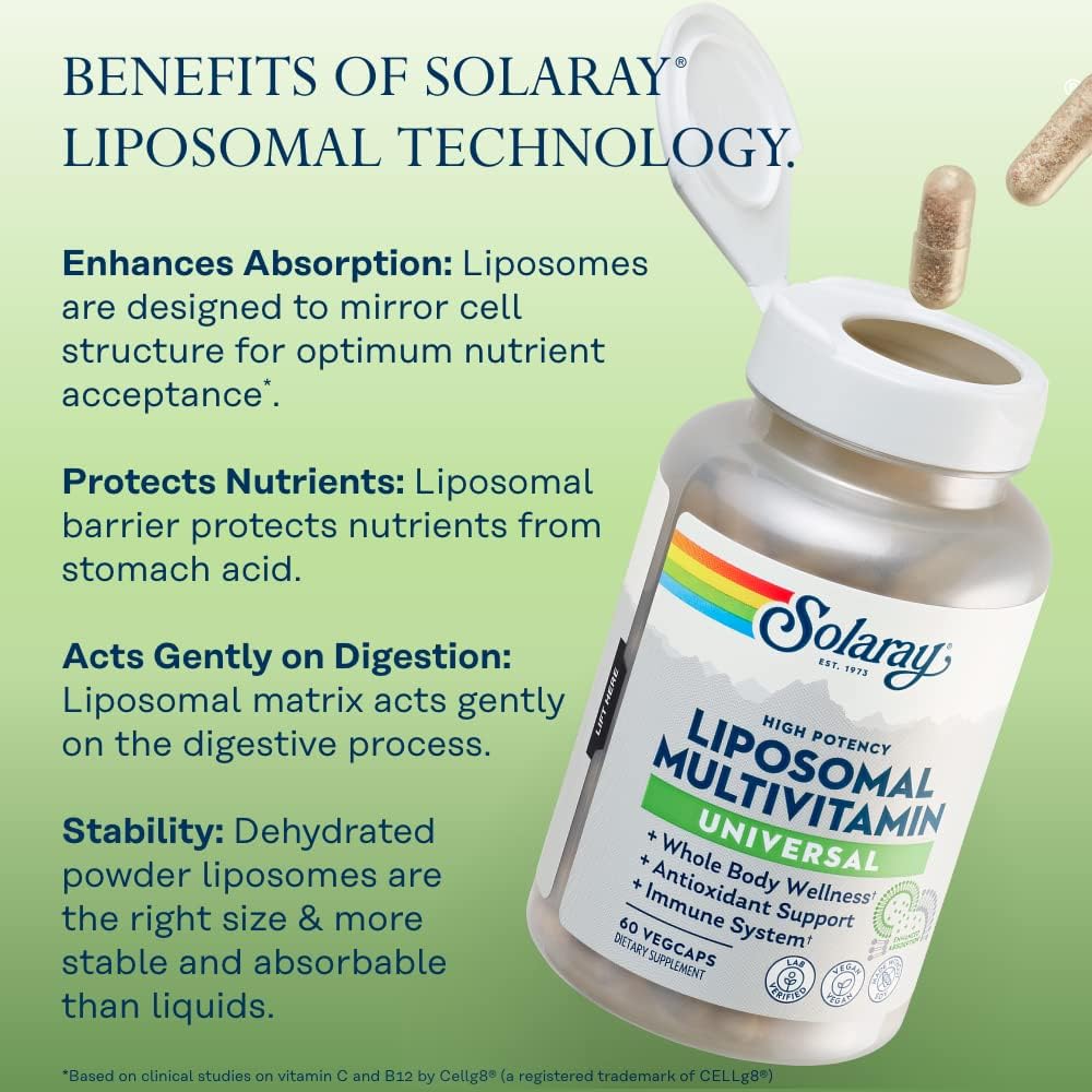 SOLARAY Multivitamínico Liposomal para Hombres y Mujeres, Alta Potencia, 60 Cápsulas Veganas
