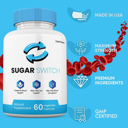 SugarSwitch Cápsulas, Suplemento Natural de Apoyo al Glucógeno, Fórmula de Alta Potencia sin Gelatina (2 Envases) – Image 3