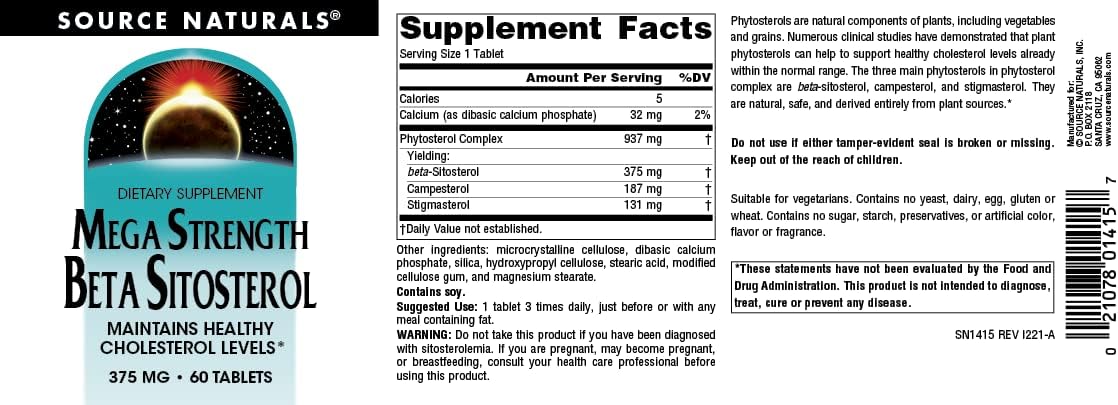 Source Naturals Mega Strength Beta Sitosterol 375 mg - 60 Comprimidos